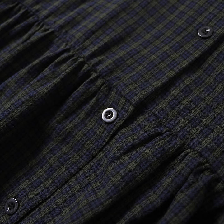 Robe mi-longue en coton et lin à Buddha Stones longues et boutons simples à carreaux avec poches - image 2