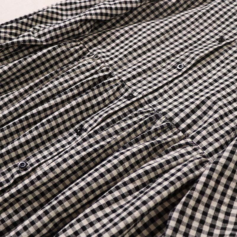 Robe mi-longue en coton et lin à Buddha Stones longues et boutons simples à carreaux avec poches - image 14