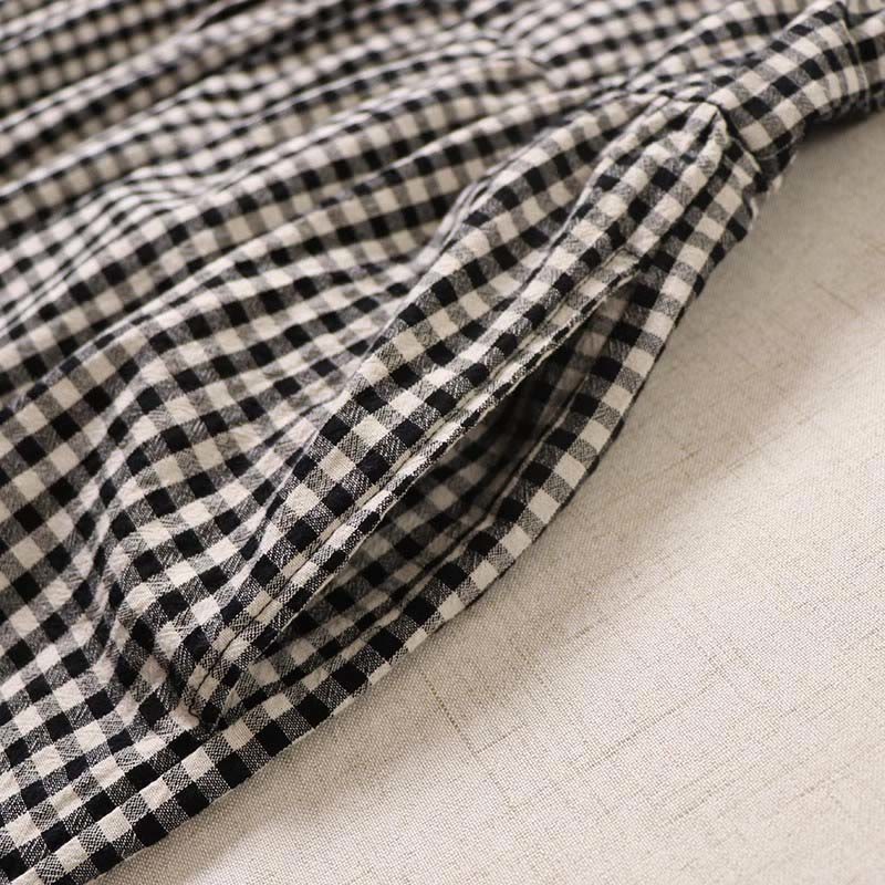 Robe mi-longue en coton et lin à Buddha Stones longues et boutons simples à carreaux avec poches - image 18