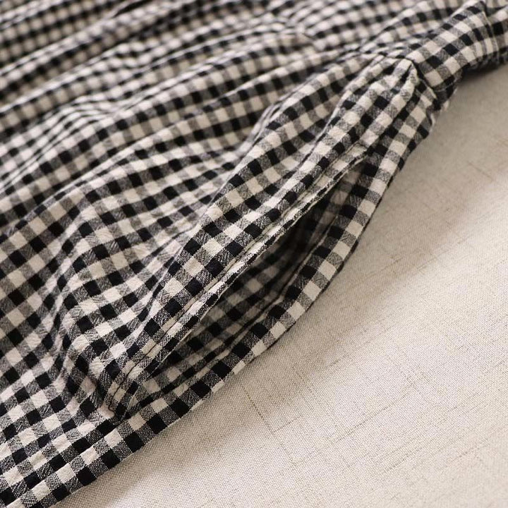 Robe mi-longue en coton et lin à Buddha Stones longues et boutons simples à carreaux avec poches - image 18