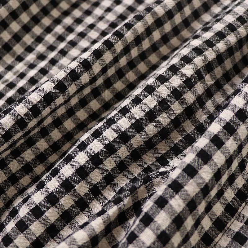 Robe mi-longue en coton et lin à Buddha Stones longues et boutons simples à carreaux avec poches - image 16