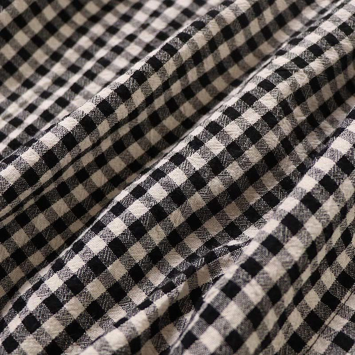 Robe mi-longue en coton et lin à Buddha Stones longues et boutons simples à carreaux avec poches - image 16