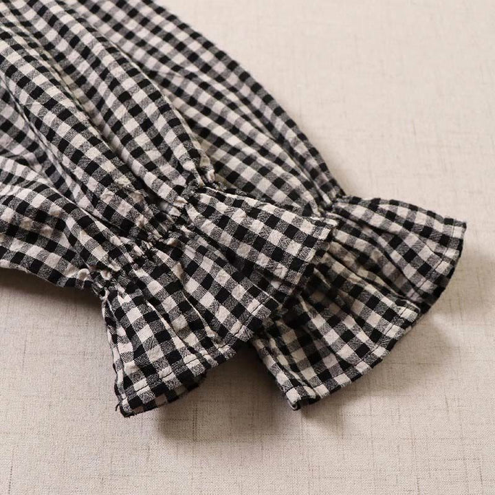 Robe mi-longue en coton et lin à Buddha Stones longues et boutons simples à carreaux avec poches - image 17