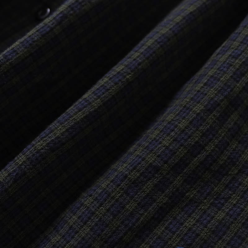 Robe mi-longue en coton et lin à Buddha Stones longues et boutons simples à carreaux avec poches - image 3