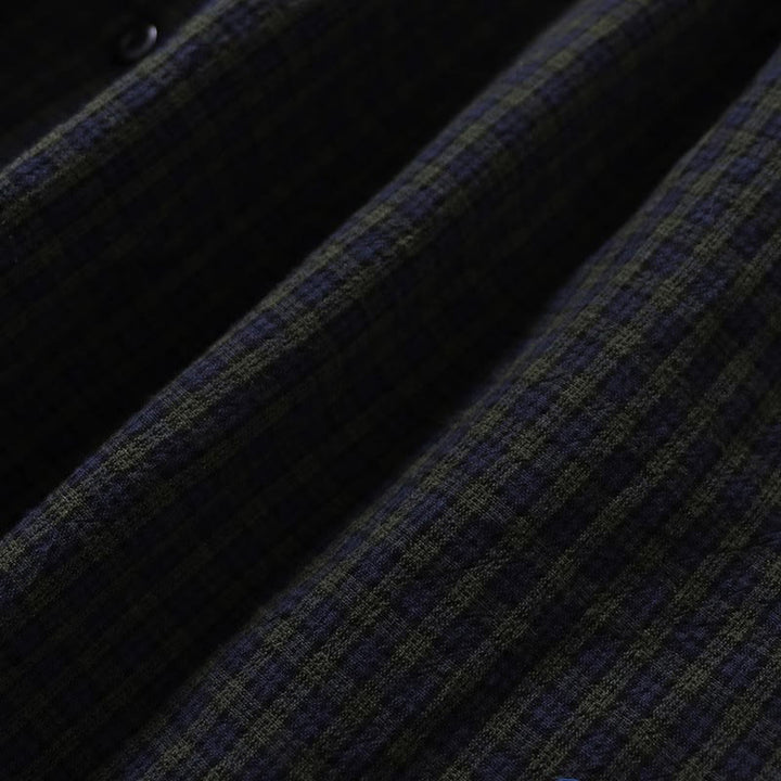 Robe mi-longue en coton et lin à Buddha Stones longues et boutons simples à carreaux avec poches - image 3