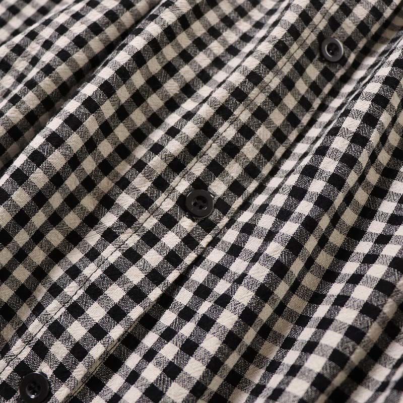 Robe mi-longue en coton et lin à Buddha Stones longues et boutons simples à carreaux avec poches - image 15