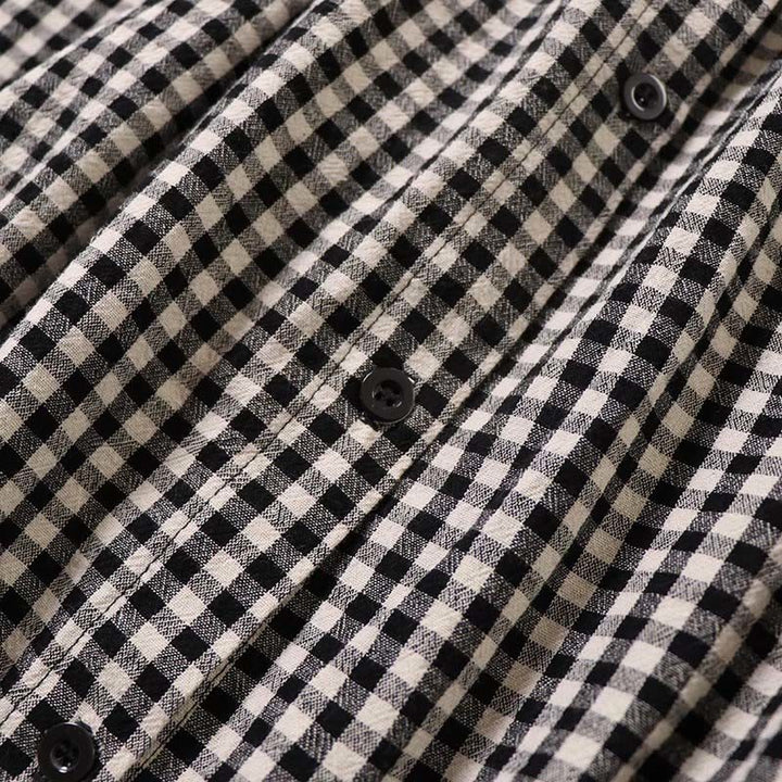 Robe mi-longue en coton et lin à Buddha Stones longues et boutons simples à carreaux avec poches - image 15