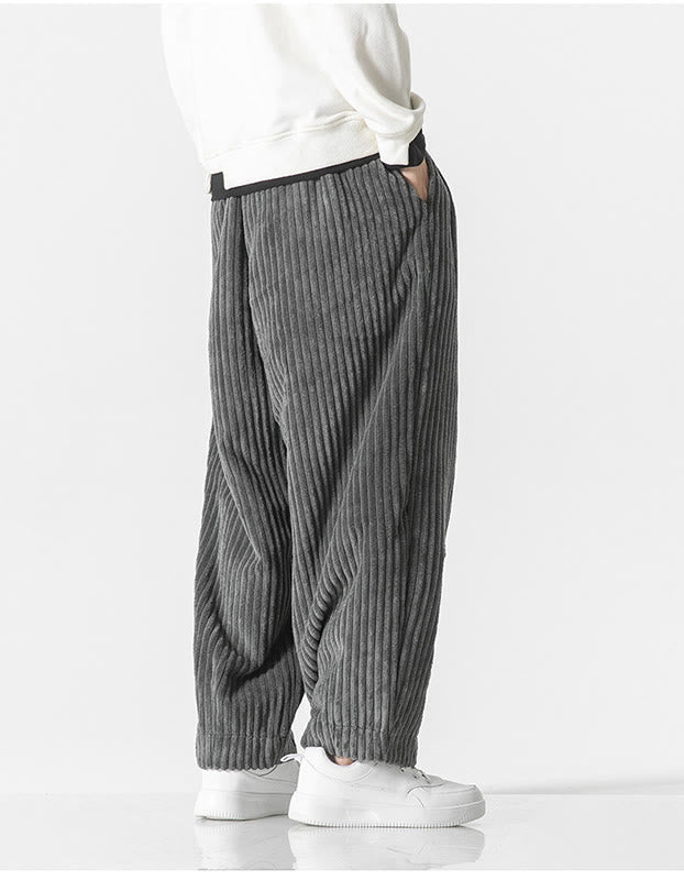 Pantalon sarouel en velours côtelé avec cordon de serrage et poches pour homme, style rétro hiver, couleur unie, motif Buddha Stones - image 3