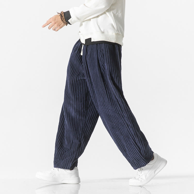 Pantalon sarouel en velours côtelé avec cordon de serrage et poches pour homme, style rétro hiver, couleur unie, motif Buddha Stones - image 21