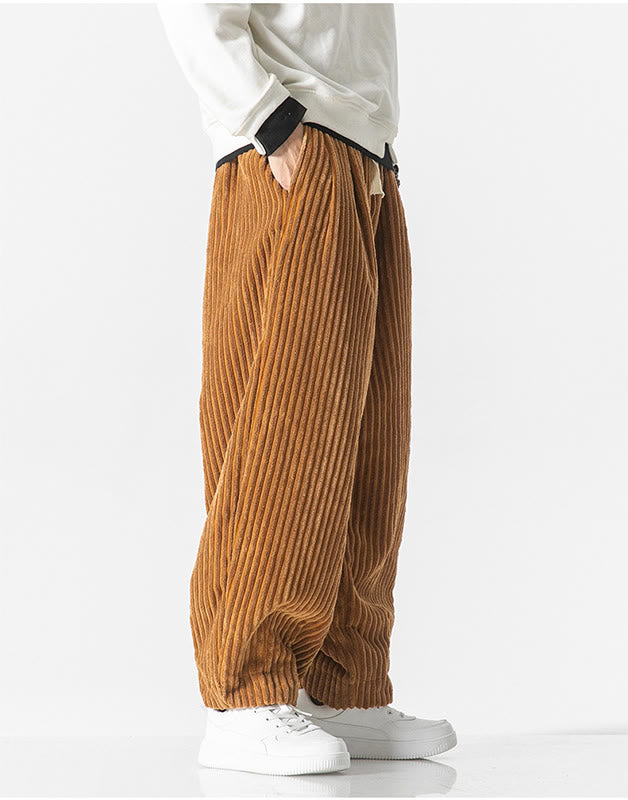 Pantalon sarouel en velours côtelé avec cordon de serrage et poches pour homme, style rétro hiver, couleur unie, motif Buddha Stones - image 12