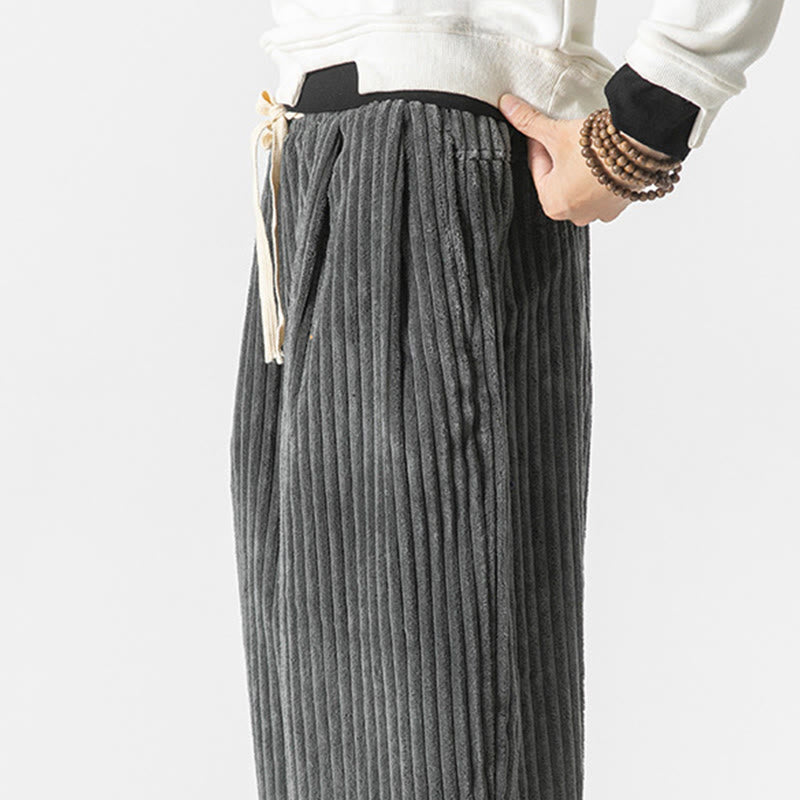 Pantalon sarouel en velours côtelé avec cordon de serrage et poches pour homme, style rétro hiver, couleur unie, motif Buddha Stones - image 8