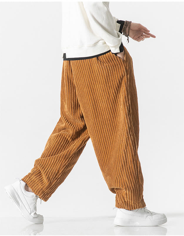 Pantalon sarouel en velours côtelé avec cordon de serrage et poches pour homme, style rétro hiver, couleur unie, motif Buddha Stones - image 14