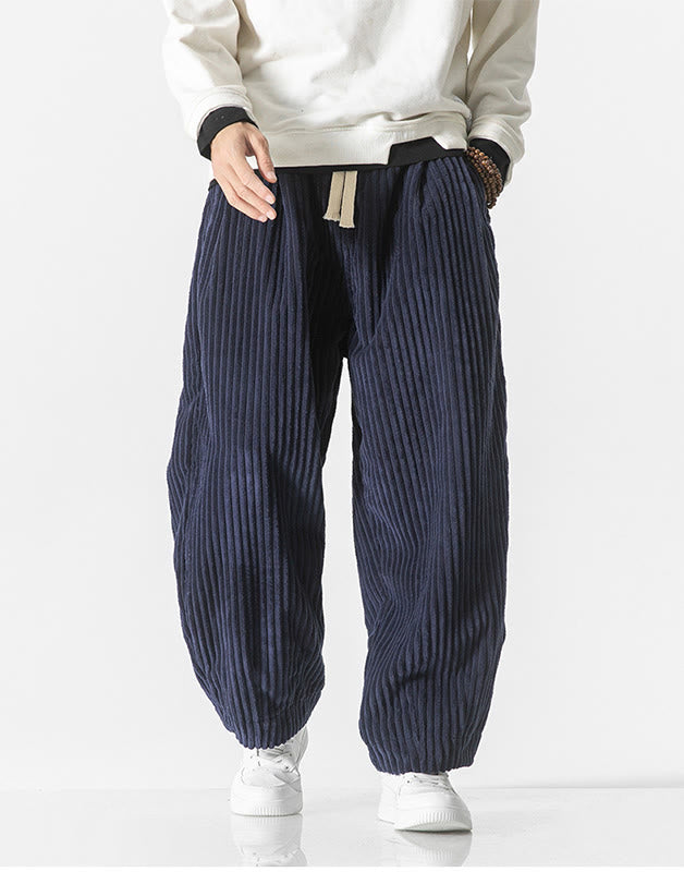 Pantalon sarouel en velours côtelé avec cordon de serrage et poches pour homme, style rétro hiver, couleur unie, motif Buddha Stones - image 24