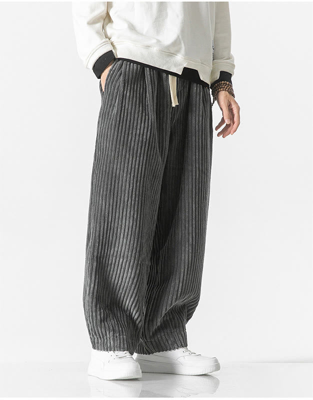 Pantalon sarouel en velours côtelé avec cordon de serrage et poches pour homme, style rétro hiver, couleur unie, motif Buddha Stones - image 5