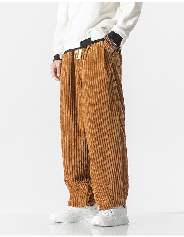Pantalon sarouel en velours côtelé avec cordon de serrage et poches pour homme, style rétro hiver, couleur unie, motif Buddha Stones - image 11
