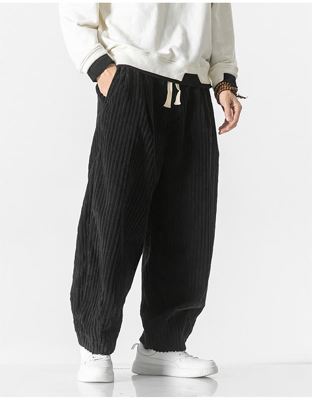 Pantalon sarouel en velours côtelé avec cordon de serrage et poches pour homme, style rétro hiver, couleur unie, motif Buddha Stones - image 19