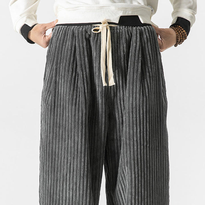 Pantalon sarouel en velours côtelé avec cordon de serrage et poches pour homme, style rétro hiver, couleur unie, motif Buddha Stones - image 6