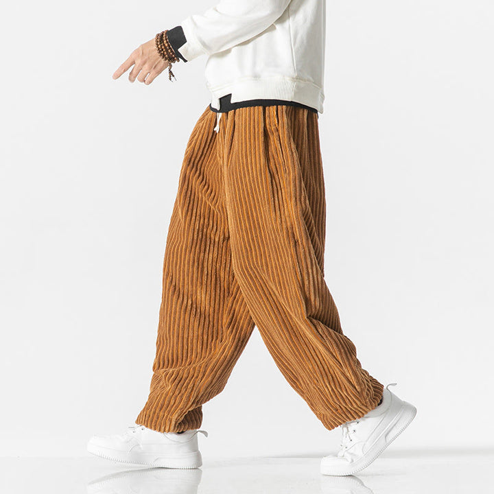 Pantalon sarouel en velours côtelé avec cordon de serrage et poches pour homme, style rétro hiver, couleur unie, motif Buddha Stones - image 15