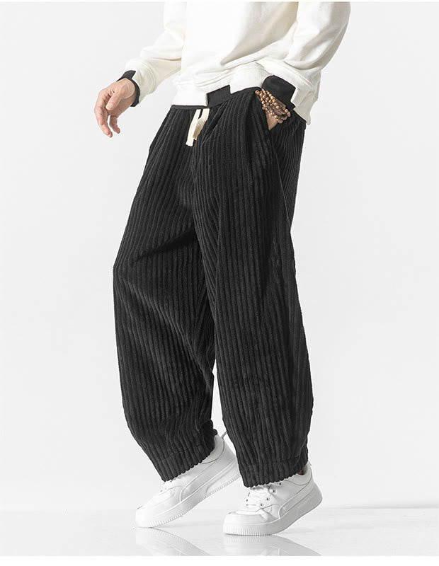 Pantalon sarouel en velours côtelé avec cordon de serrage et poches pour homme, style rétro hiver, couleur unie, motif Buddha Stones - image 18