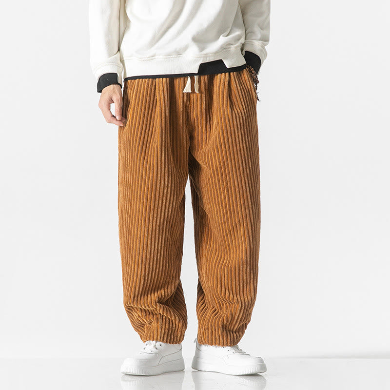 Pantalon sarouel en velours côtelé avec cordon de serrage et poches pour homme, style rétro hiver, couleur unie, motif Buddha Stones - Verge d'or - US/UK/AU46，EU56 (5XL) - image 10