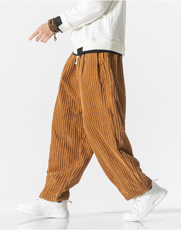 Pantalon sarouel en velours côtelé avec cordon de serrage et poches pour homme, style rétro hiver, couleur unie, motif Buddha Stones - image 13