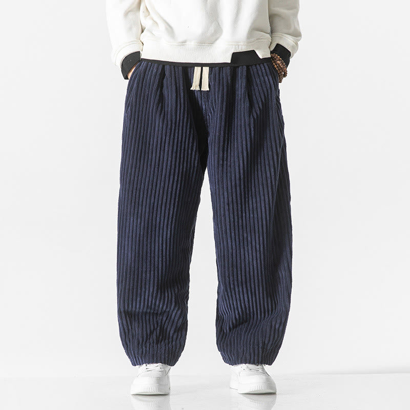 Pantalon sarouel en velours côtelé avec cordon de serrage et poches pour homme, style rétro hiver, couleur unie, motif Buddha Stones - Bleu nuit - US/UK/AU46，EU56 (5XL) - image 20