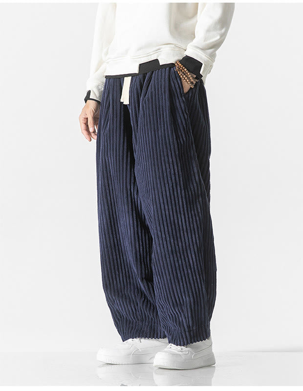 Pantalon sarouel en velours côtelé avec cordon de serrage et poches pour homme, style rétro hiver, couleur unie, motif Buddha Stones - image 23