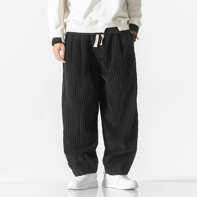 Pantalon sarouel en velours côtelé avec cordon de serrage et poches pour homme, style rétro hiver, couleur unie, motif Buddha Stones - Noir - US/UK/AU46，EU56 (5XL) - image 16