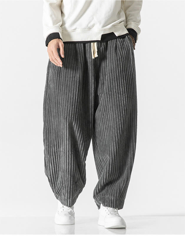 Pantalon sarouel en velours côtelé avec cordon de serrage et poches pour homme, style rétro hiver, couleur unie, motif Buddha Stones - image 4