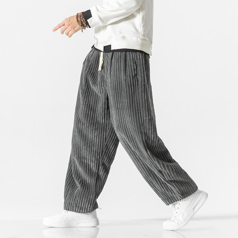 Pantalon sarouel en velours côtelé avec cordon de serrage et poches pour homme, style rétro hiver, couleur unie, motif Buddha Stones - image 2