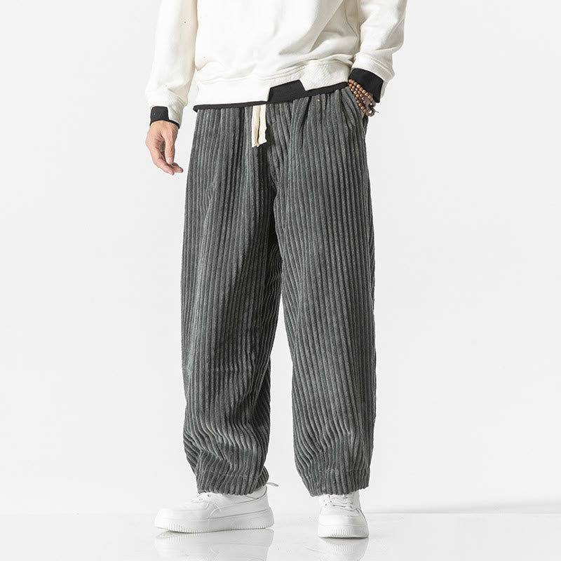 Pantalon sarouel en velours côtelé avec cordon de serrage et poches pour homme, style rétro hiver, couleur unie, motif Buddha Stones - Gris - US/UK/AU46，EU56 (5XL) - image 1