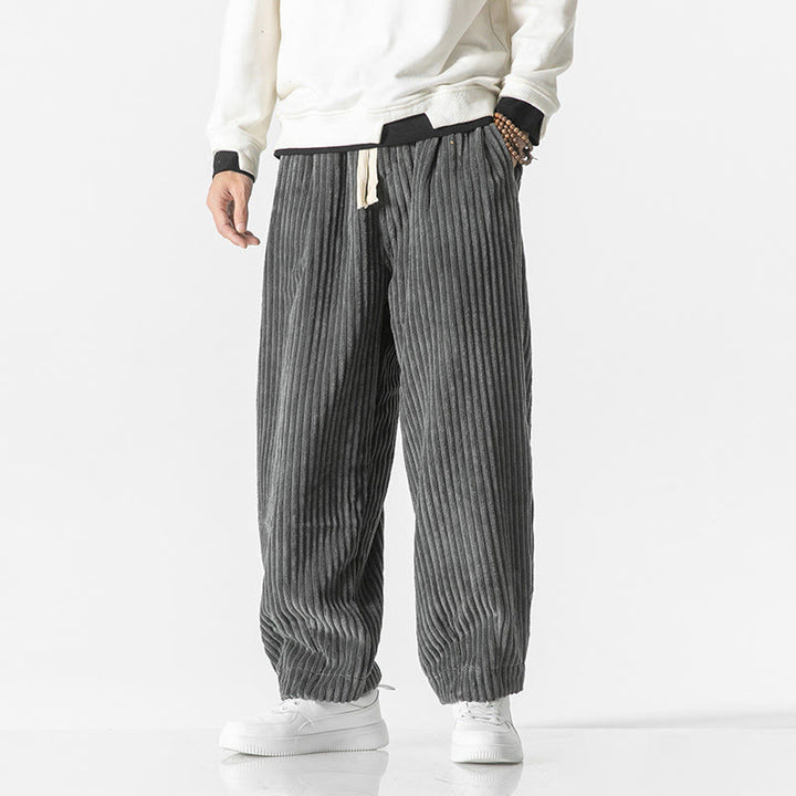 Pantalon sarouel en velours côtelé avec cordon de serrage et poches pour homme, style rétro hiver, couleur unie, motif Buddha Stones - Gris - US/UK/AU46，EU56 (5XL) - image 1