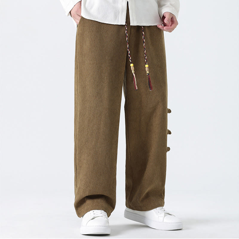 Pantalon en velours côtelé pour homme avec poches et cordon de serrage, motif grenouille chinoise unie et Buddha Stones - image 8