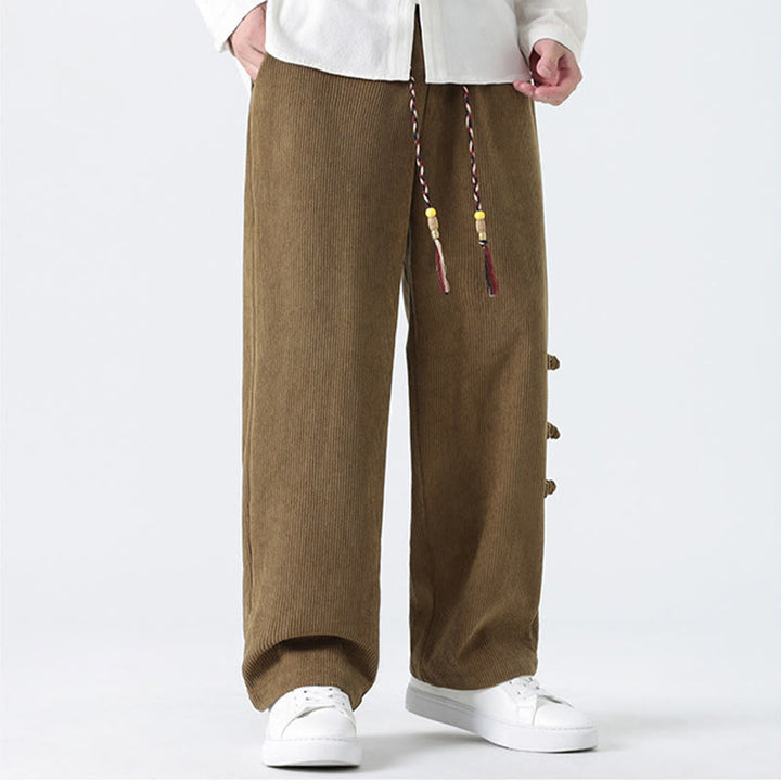 Pantalon en velours côtelé pour homme avec poches et cordon de serrage, motif grenouille chinoise unie et Buddha Stones - image 8