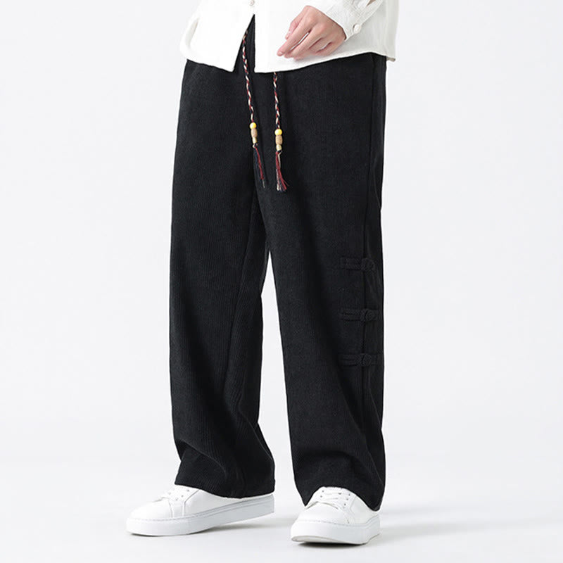 Pantalon en velours côtelé pour homme avec poches et cordon de serrage, motif grenouille chinoise unie et Buddha Stones - image 15