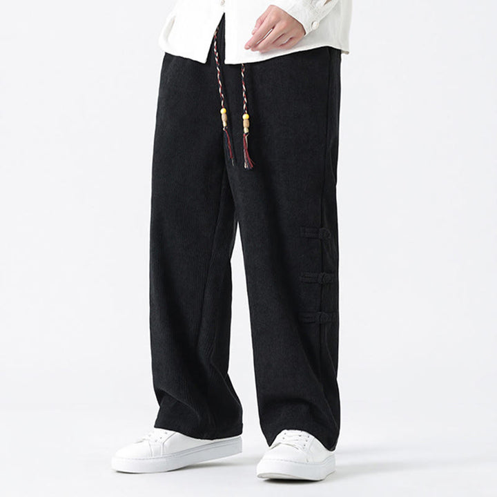 Pantalon en velours côtelé pour homme avec poches et cordon de serrage, motif grenouille chinoise unie et Buddha Stones - image 15