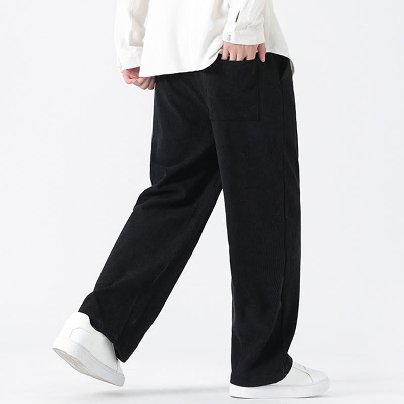 Pantalon en velours côtelé pour homme avec poches et cordon de serrage, motif grenouille chinoise unie et Buddha Stones - image 21