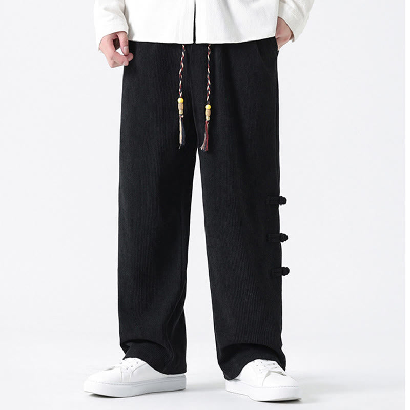 Pantalon en velours côtelé pour homme avec poches et cordon de serrage, motif grenouille chinoise unie et Buddha Stones - image 17