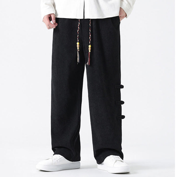 Pantalon en velours côtelé pour homme avec poches et cordon de serrage, motif grenouille chinoise unie et Buddha Stones - image 17