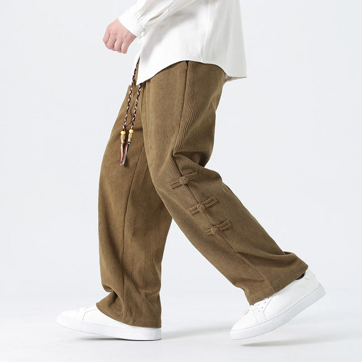 Pantalon en velours côtelé pour homme avec poches et cordon de serrage, motif grenouille chinoise unie et Buddha Stones - DarkGoldenrod - US/UK/AU48，EU58(5XL) - image 0