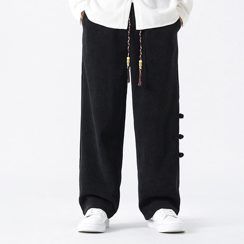 Pantalon en velours côtelé pour homme avec poches et cordon de serrage, motif grenouille chinoise unie et Buddha Stones - image 13