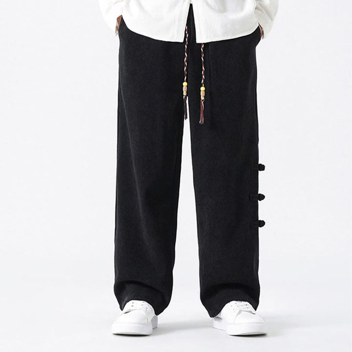 Pantalon en velours côtelé pour homme avec poches et cordon de serrage, motif grenouille chinoise unie et Buddha Stones - image 13