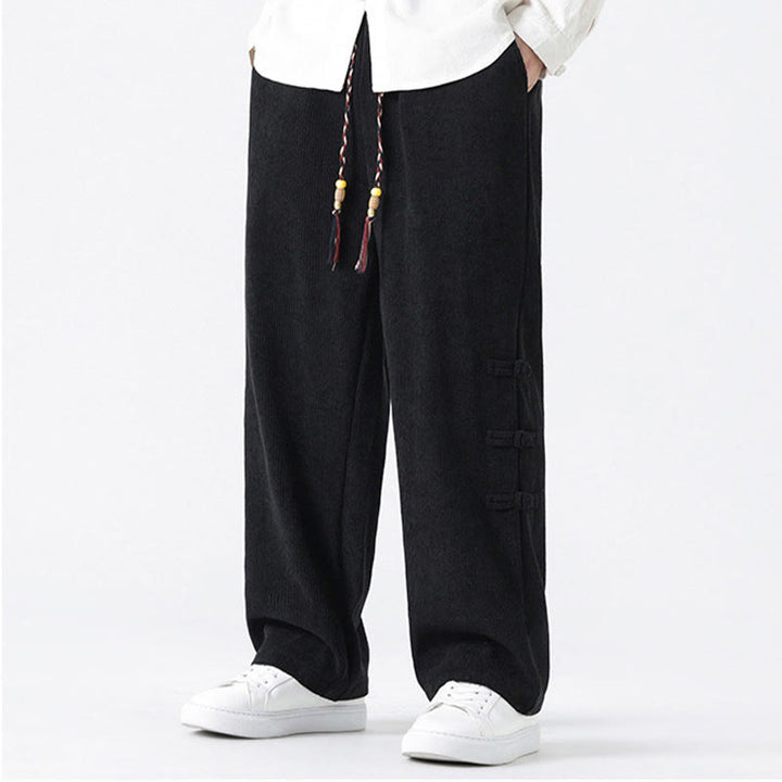 Pantalon en velours côtelé pour homme avec poches et cordon de serrage, motif grenouille chinoise unie et Buddha Stones - image 14