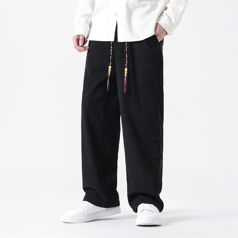 Pantalon en velours côtelé pour homme avec poches et cordon de serrage, motif grenouille chinoise unie et Buddha Stones - Noir - US/UK/AU48，EU58(5XL) - image 11