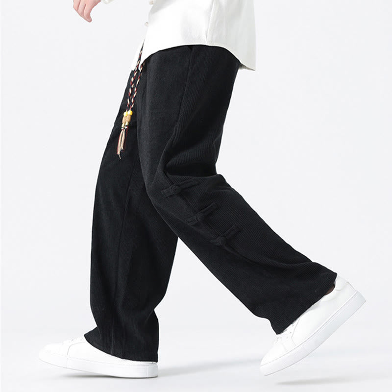 Pantalon en velours côtelé pour homme avec poches et cordon de serrage, motif grenouille chinoise unie et Buddha Stones - image 17