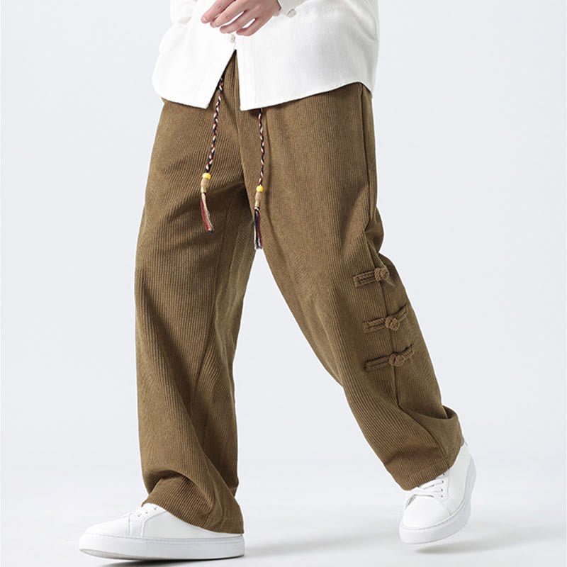 Pantalon en velours côtelé pour homme avec poches et cordon de serrage, motif grenouille chinoise unie et Buddha Stones - image 1