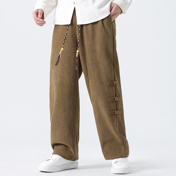 Pantalon en velours côtelé pour homme avec poches et cordon de serrage, motif grenouille chinoise unie et Buddha Stones - image 5