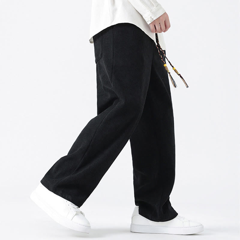 Pantalon en velours côtelé pour homme avec poches et cordon de serrage, motif grenouille chinoise unie et Buddha Stones - image 19