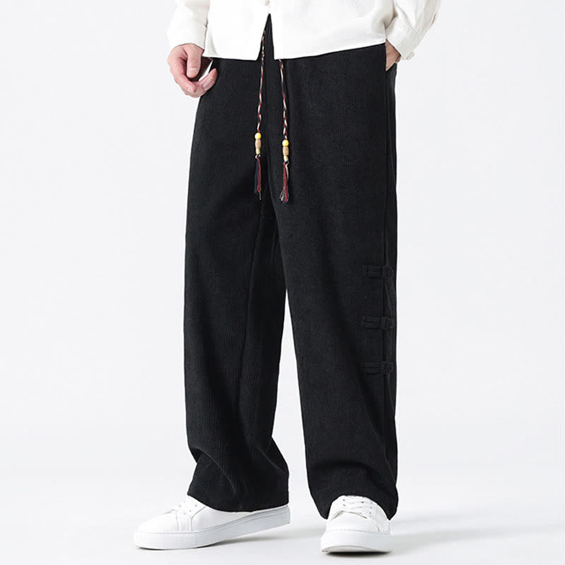 Pantalon en velours côtelé pour homme avec poches et cordon de serrage, motif grenouille chinoise unie et Buddha Stones - image 14