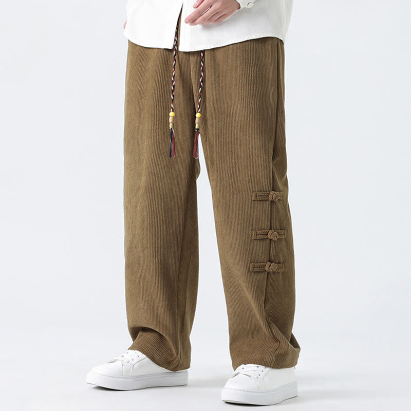 Pantalon en velours côtelé pour homme avec poches et cordon de serrage, motif grenouille chinoise unie et Buddha Stones - image 3
